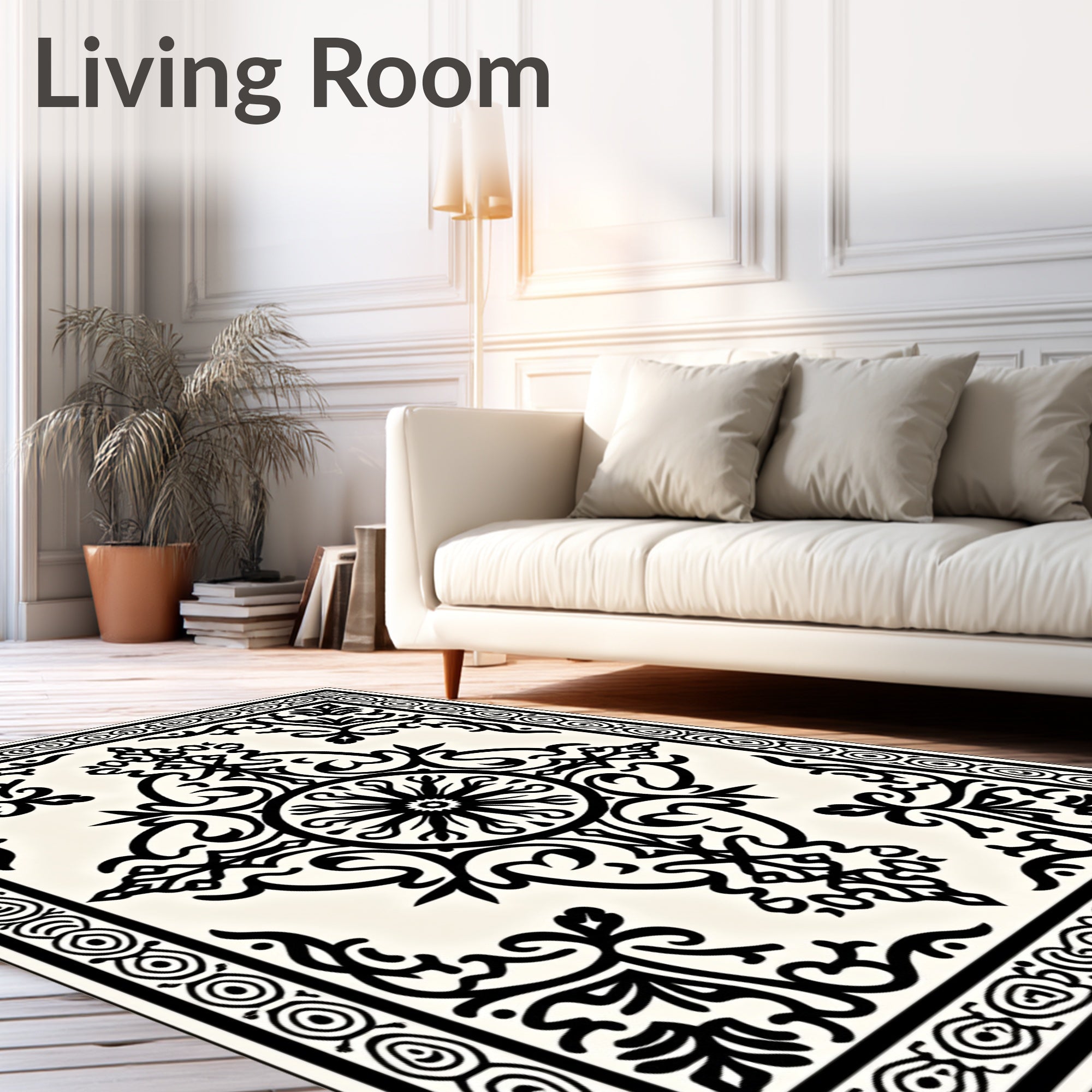 Classic Black Ivory Ornate Scroll Rug
