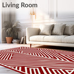 Crimson White Linear Geometric Arrangement Rug