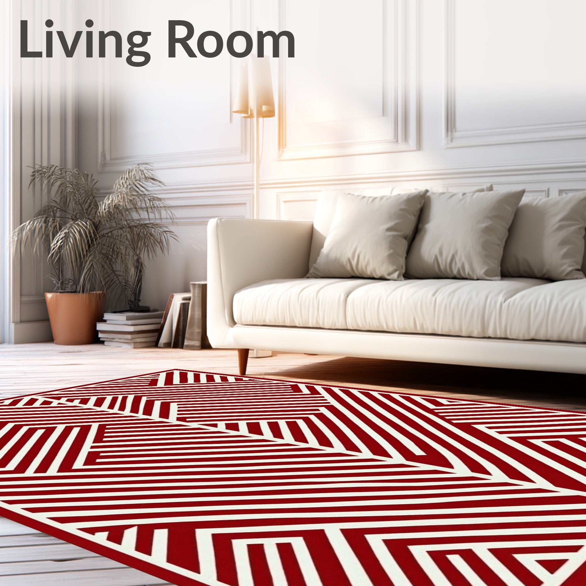 Crimson White Linear Geometric Arrangement Rug