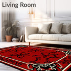 Crimson Black Filigree Corner Relief Rug