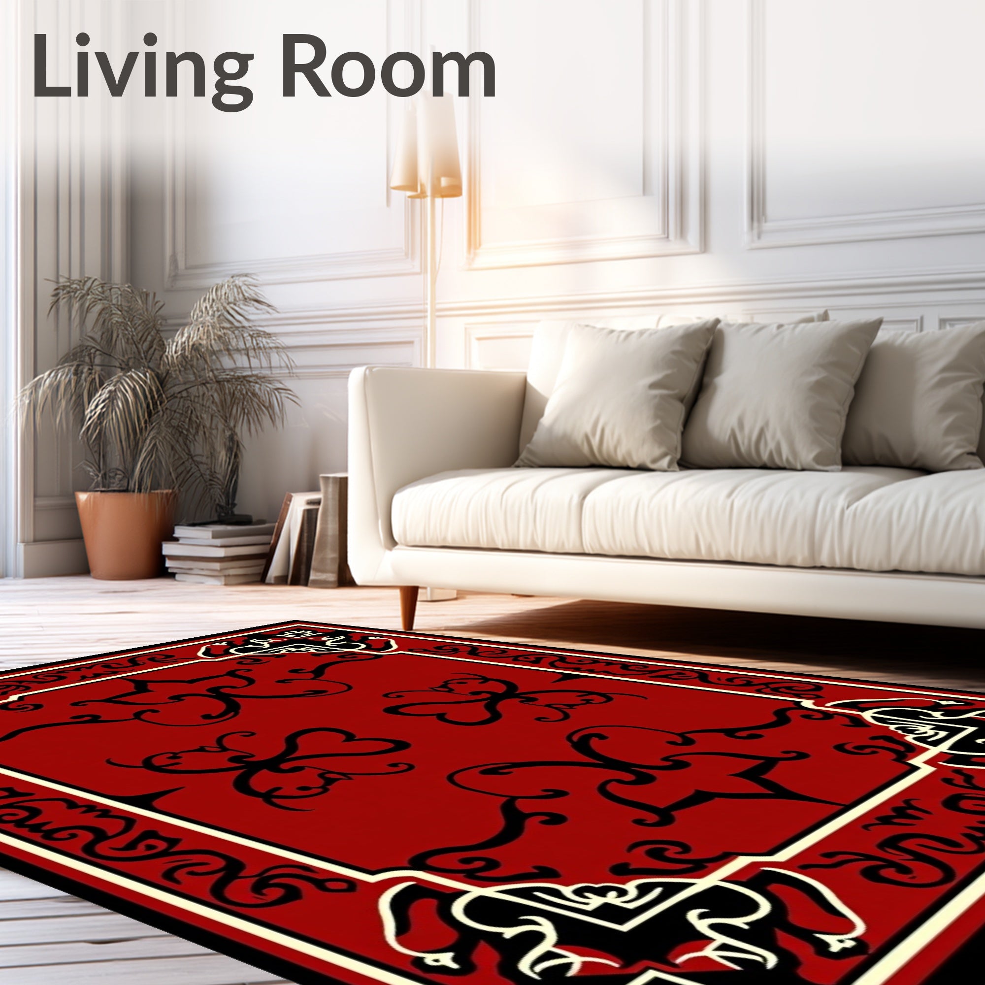Crimson Black Filigree Corner Relief Rug