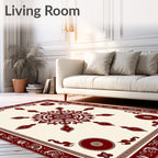 Deep Crimson Floral Sunburst Medallion Rug