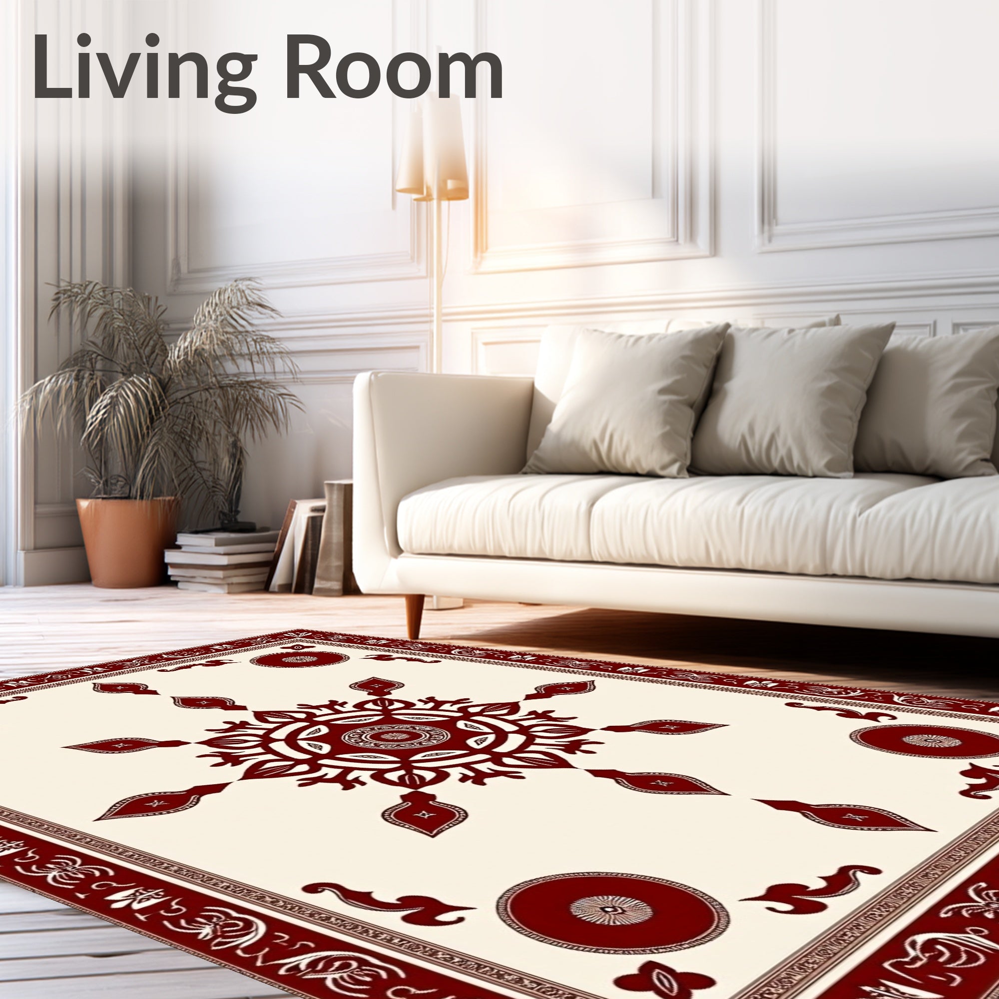 Deep Crimson Floral Sunburst Medallion Rug