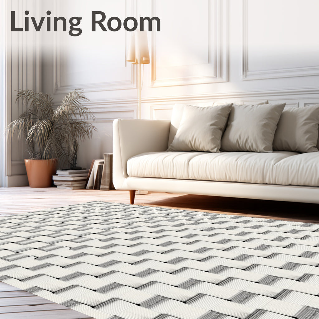 Cream and Gray Woven Geometric Rug