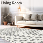 Cream and Gray Woven Geometric Rug