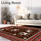Brown Red Festive Reindeer Sleigh Scene Rug