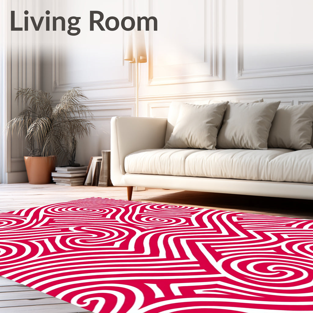Crimson White Swirl Geometric Rug