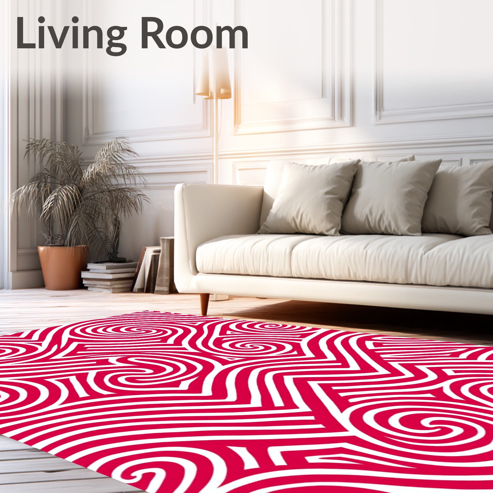 Crimson White Swirl Geometric Rug