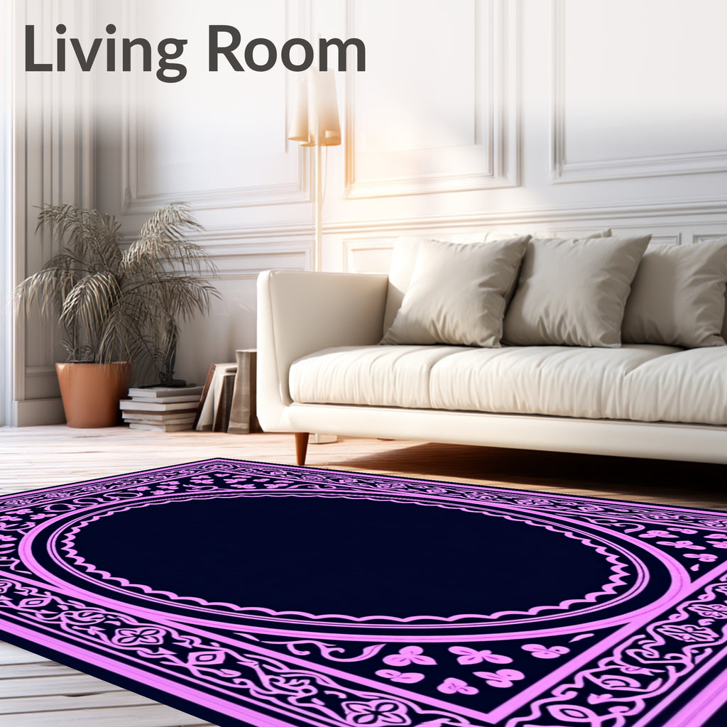 Ornate Pink And Navy Floral Arch Rug