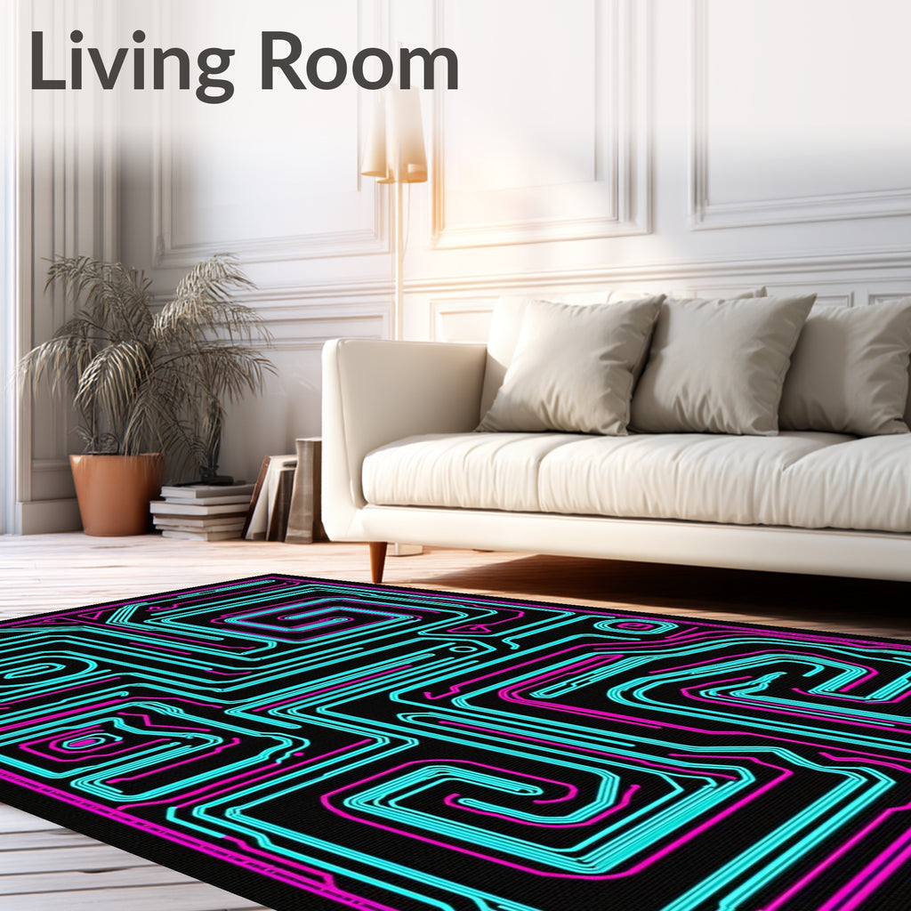 Neon Circuit Board Maze Rug