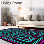 Neon Circuit Board Maze Rug
