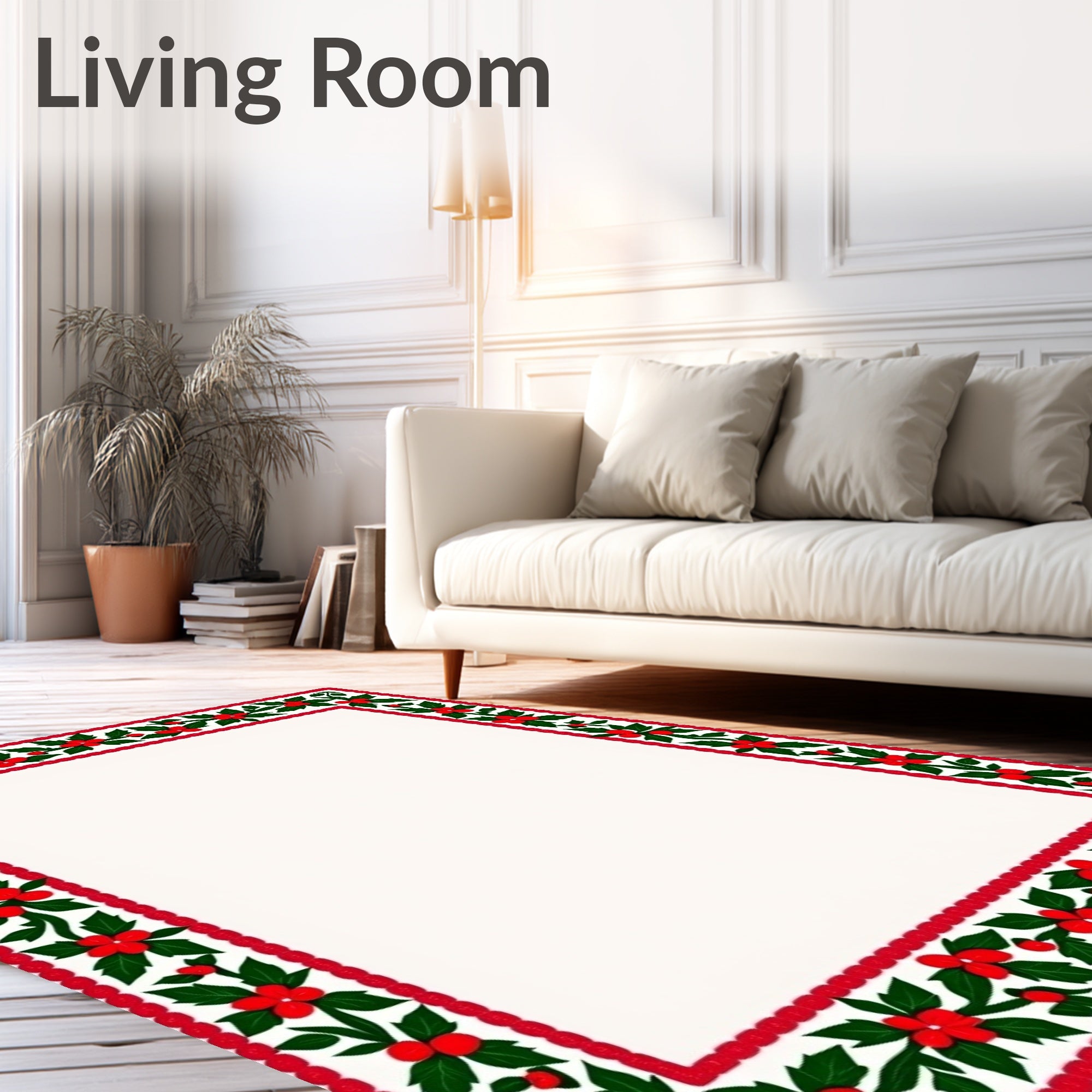 Red Green Holly Berry Border Rug