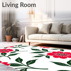 Vivid Red Floral Leaf Artwork Rug