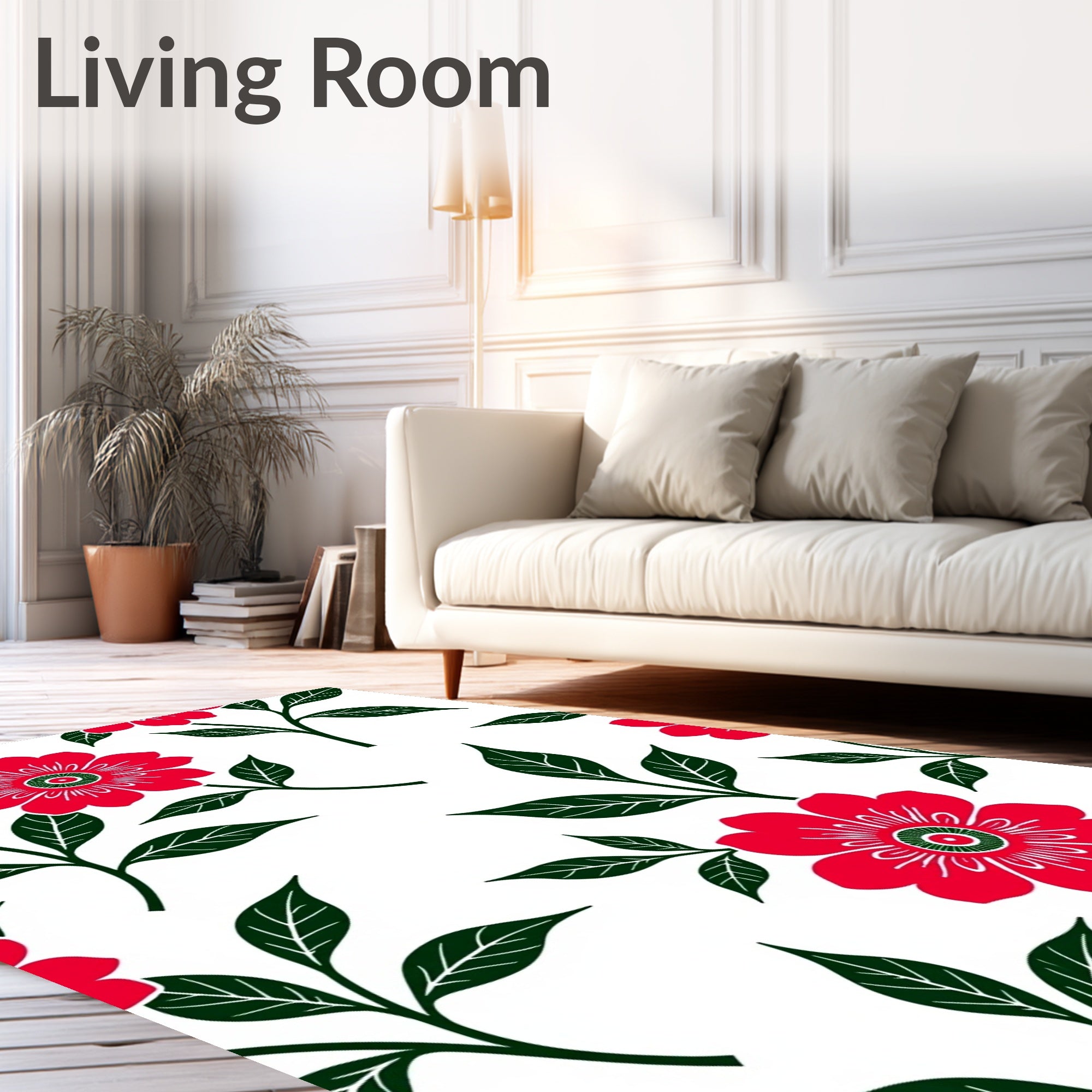 Vivid Red Floral Leaf Artwork Rug