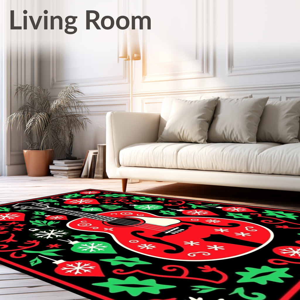 Holiday Red Guitar Snowflake Ornaments Rug