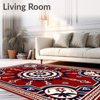 Crimson Navy Floral Medallion Border Rug