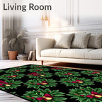 Festive Green Wreath Red Bow Bell Rug