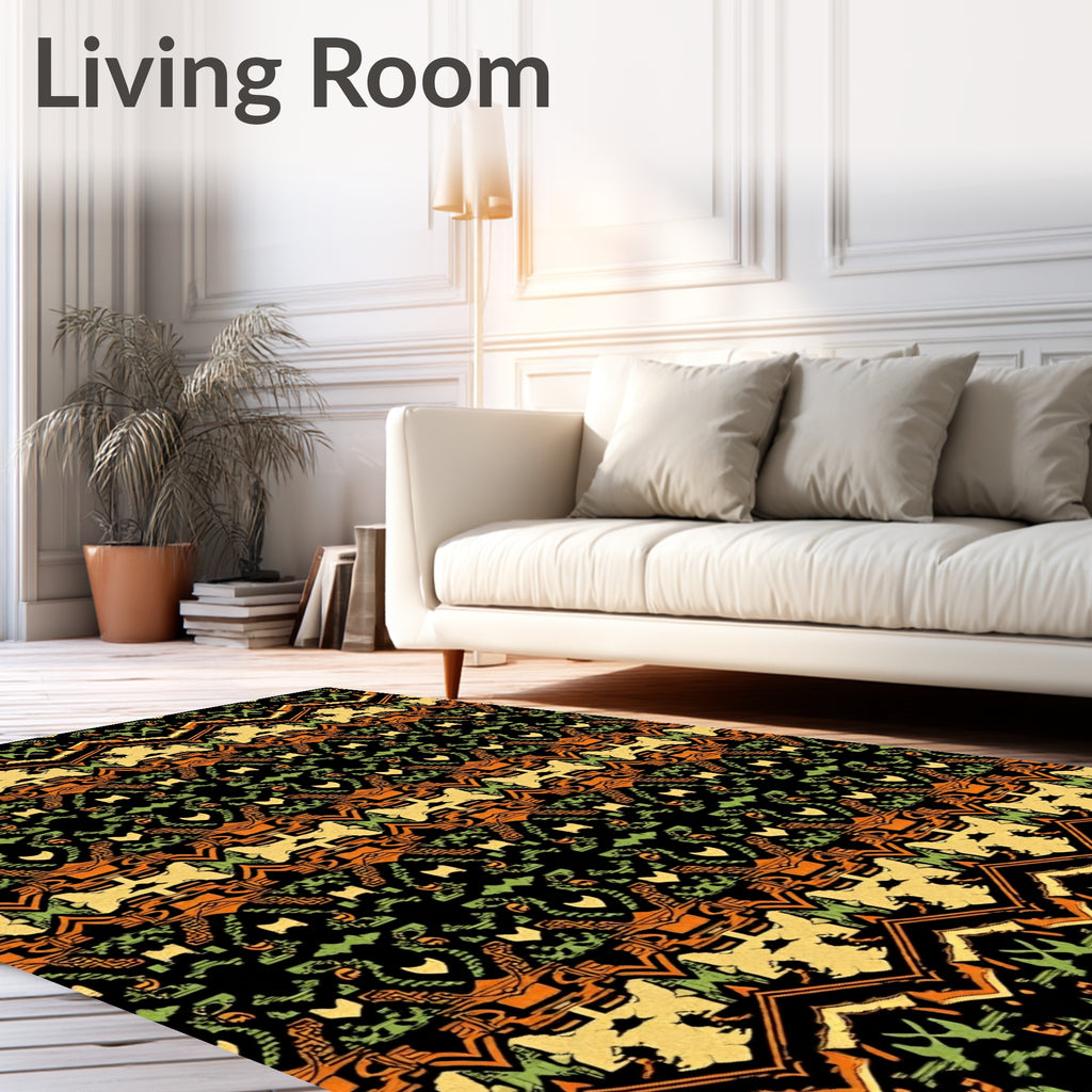 Tribal Ochre Green Medallion Blanket Rug