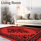 Crimson Black Floral Scroll Border Rug