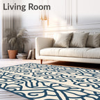 Deep Blue Filigree Scrollwork Panel Rug