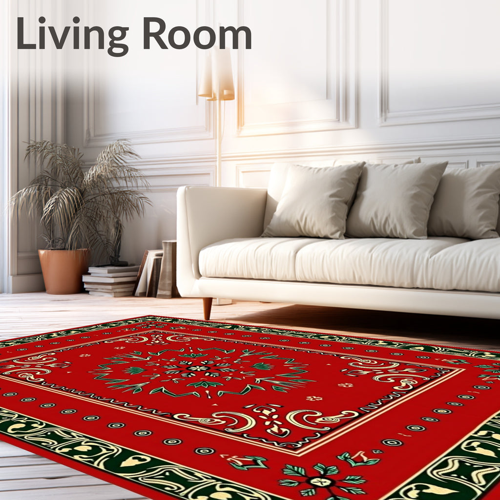 Bold Crimson Floral and Leaf Medallion Rug