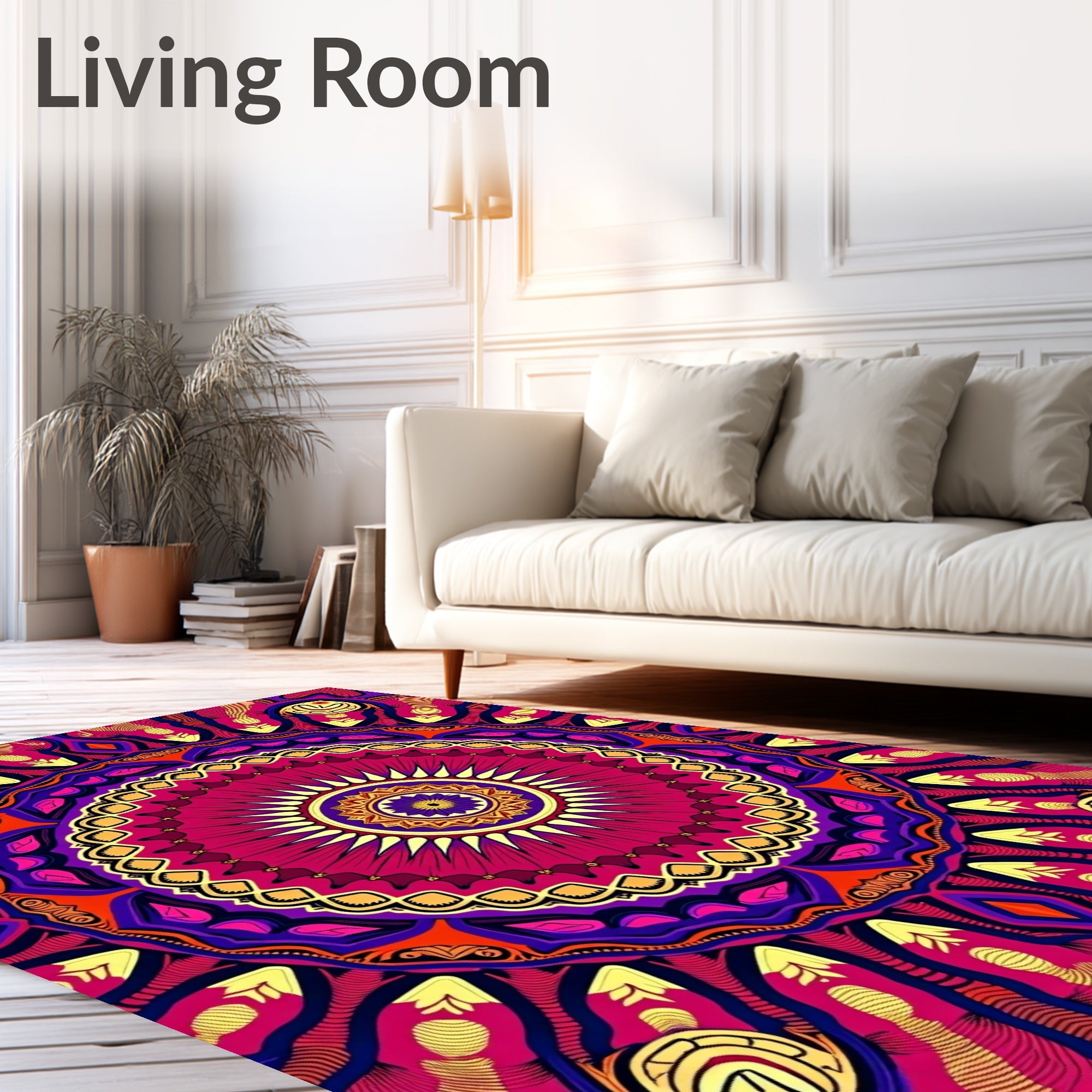 Vibrant Magenta Sunburst Mandala Art Rug