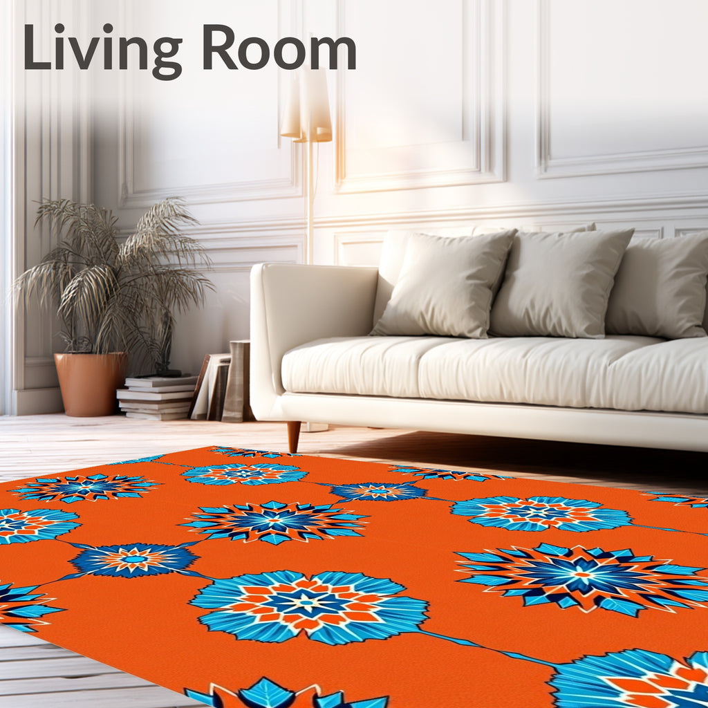 Vibrant Orange Blue Medallion Rug