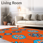 Vibrant Orange Blue Medallion Rug