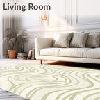 Creamy Sage Abstract Wave Rug