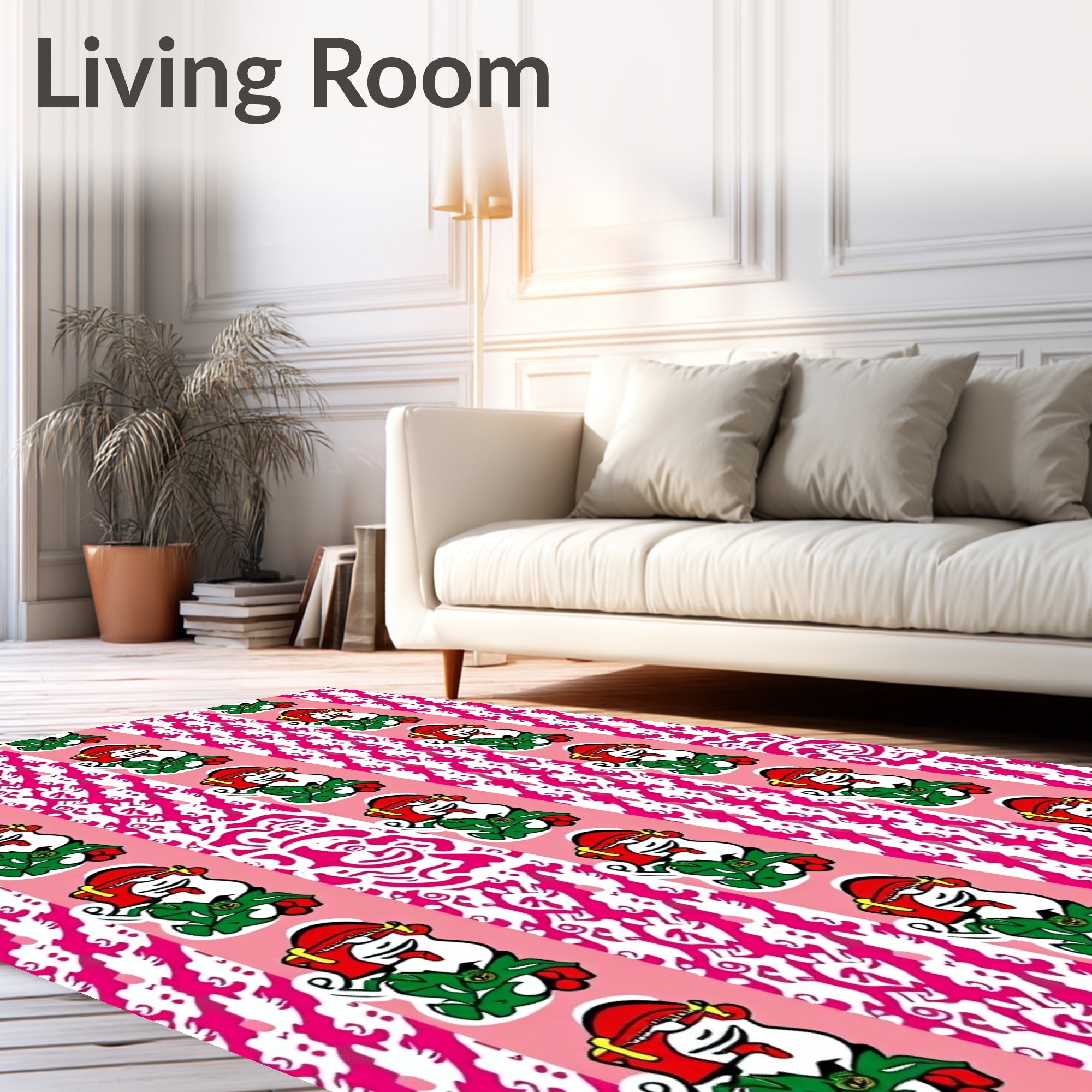 Festive Red Santa Holly Stripes Rug