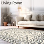 Cream Scrollwork Floral Accent Rug