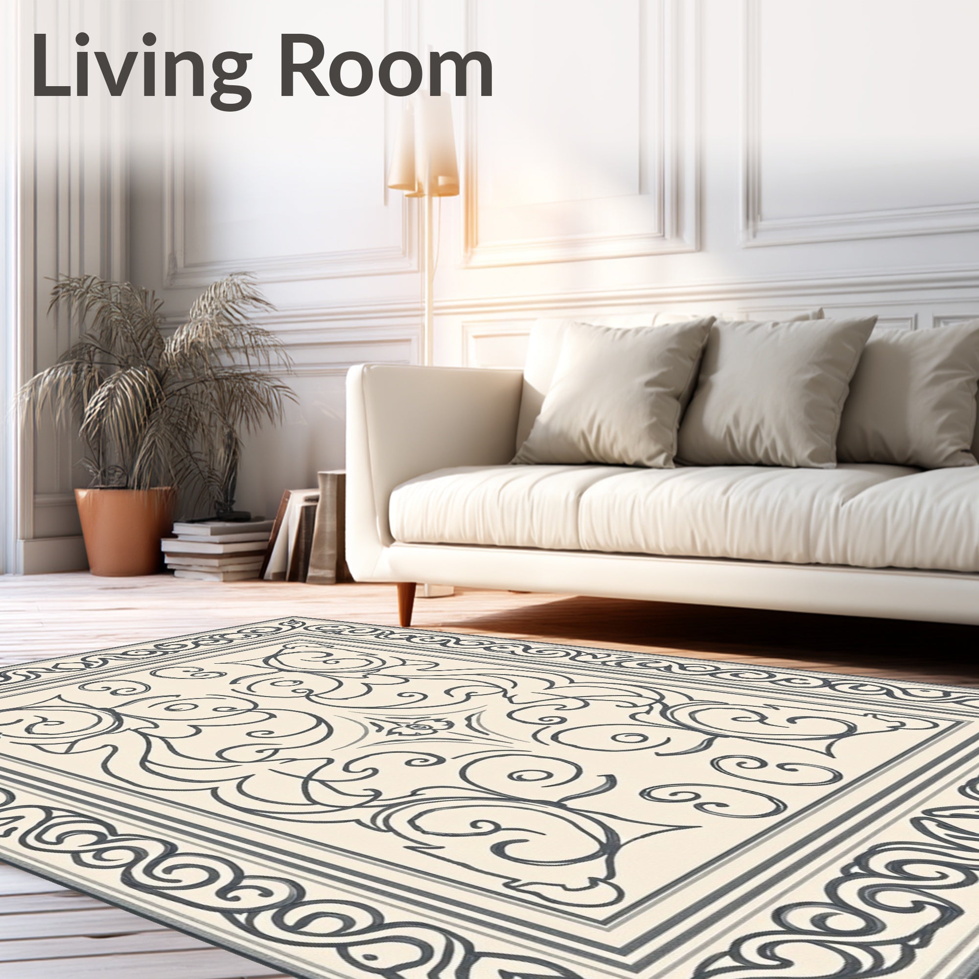 Cream Scrollwork Floral Accent Rug