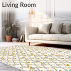 Cream Blue Gold Art Deco Lattice Rug