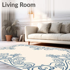 Elegant Blue Scrollwork Frame Rug