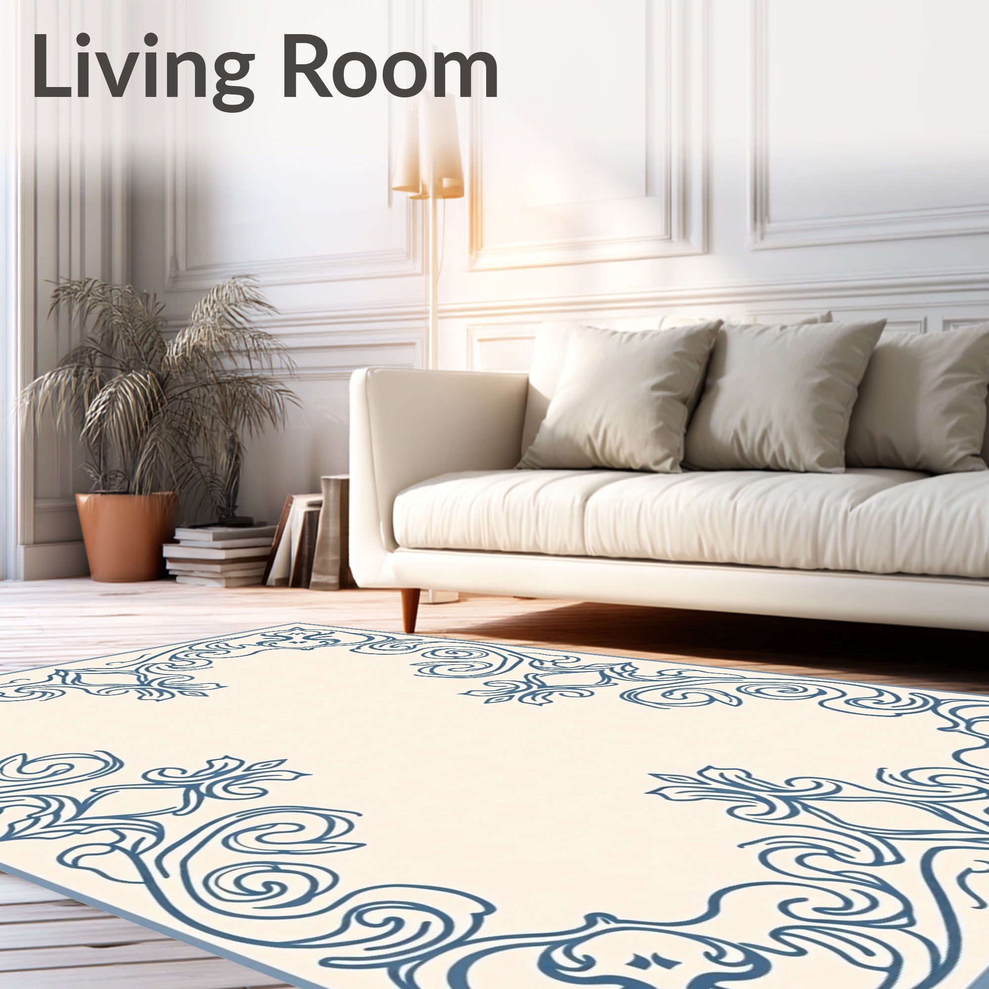 Elegant Blue Scrollwork Frame Rug