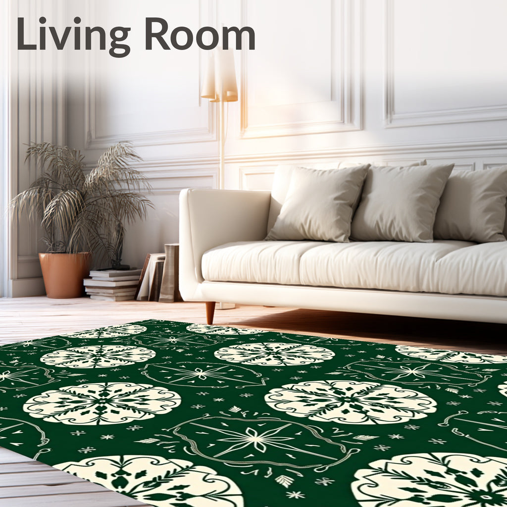 Dark Green Cream Mandala Collection Rug