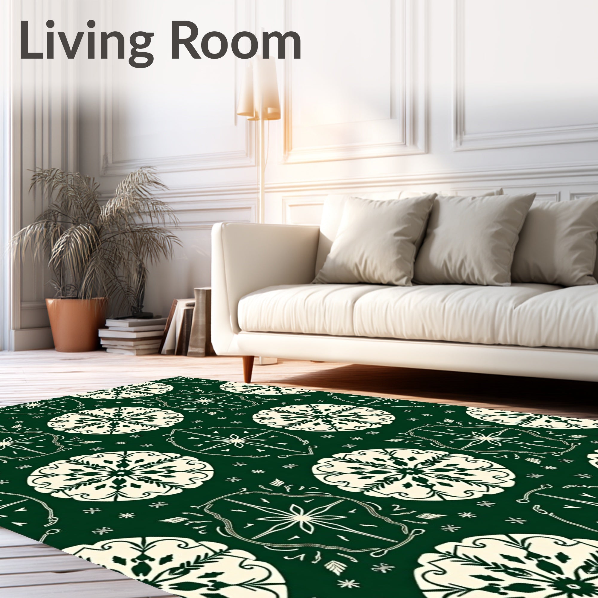 Dark Green Cream Mandala Collection Rug
