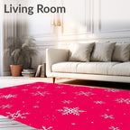 Crimson White Snowflakes Falling Fabric Rug