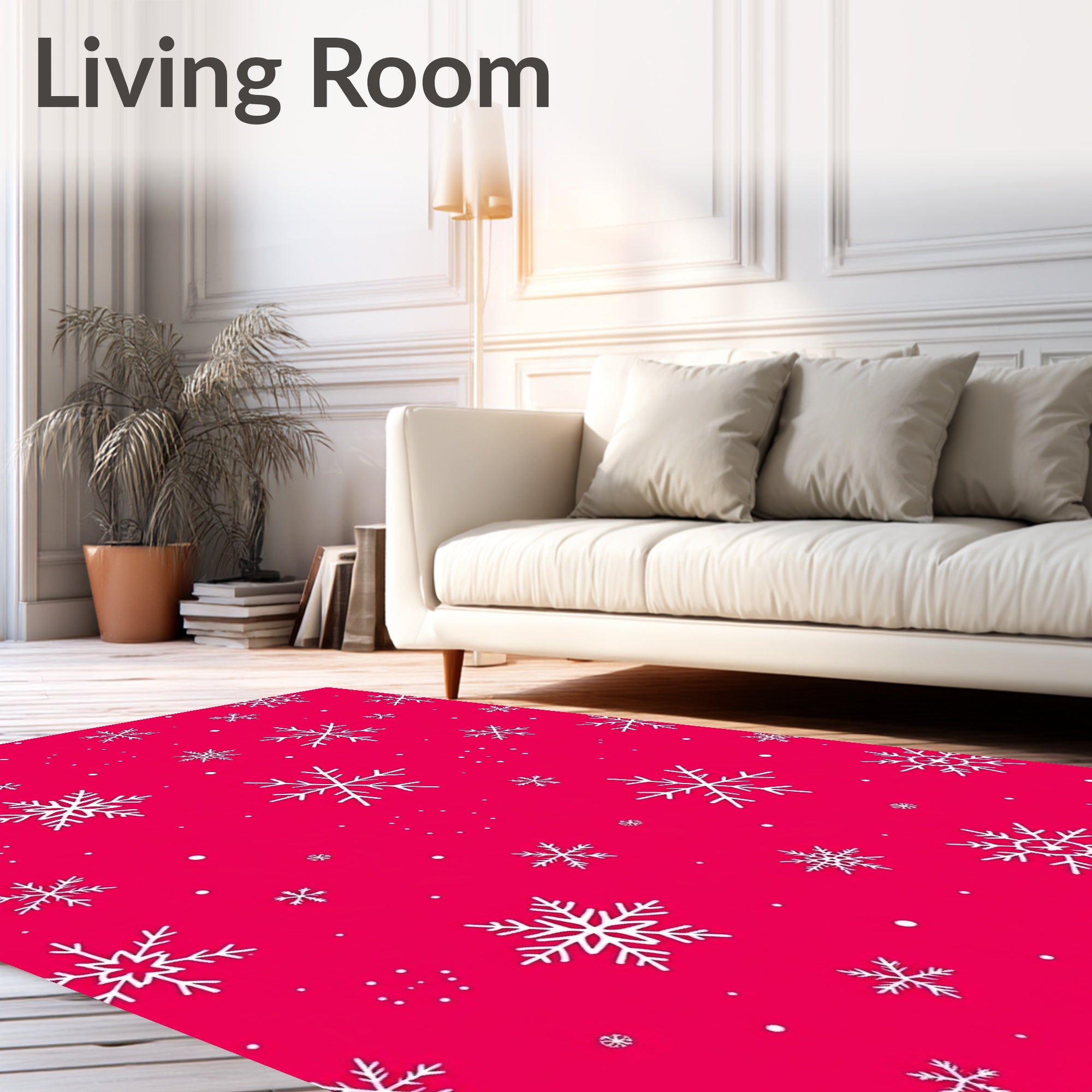 Crimson White Snowflakes Falling Fabric Rug