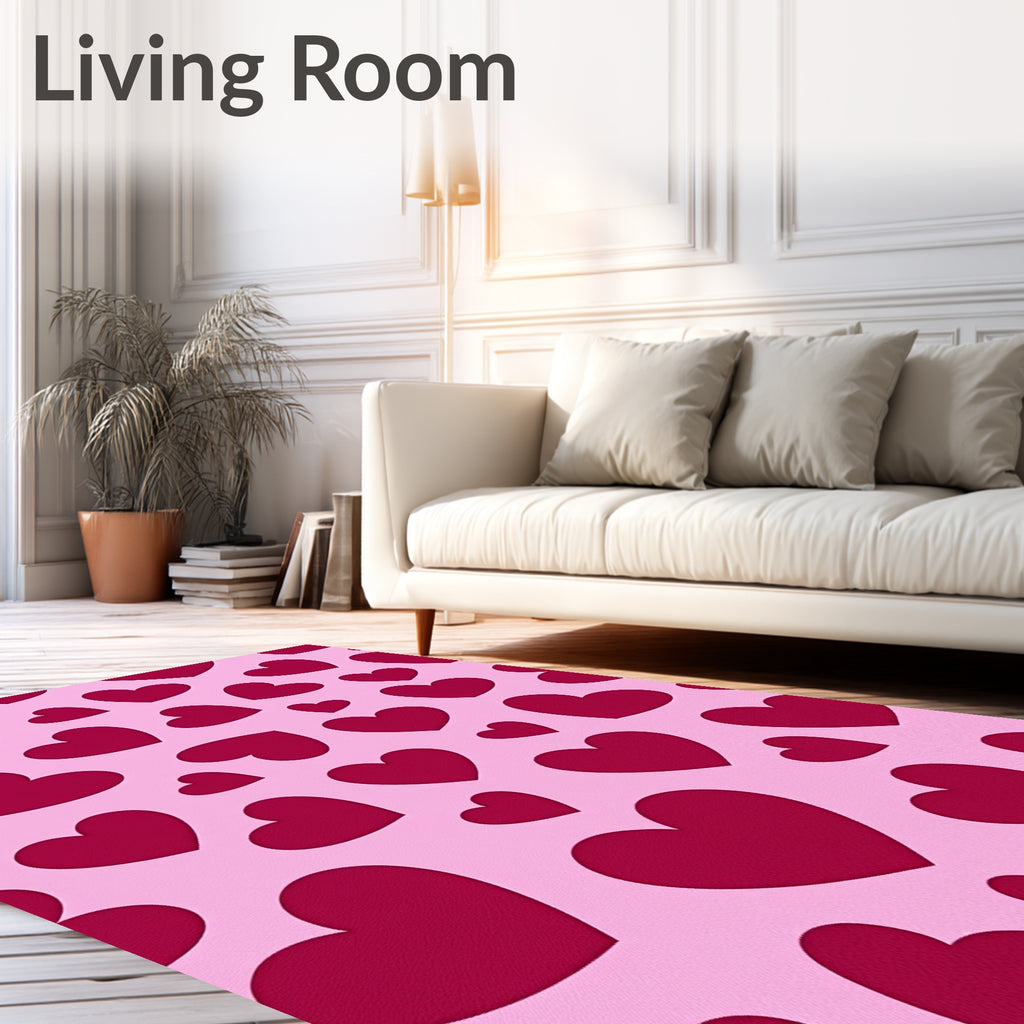 Pink Scattered Heart Background Rug