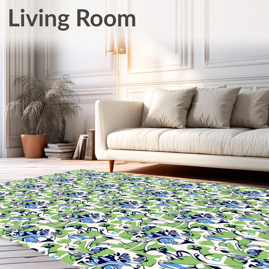 Contemporary Blue Green Floral Bloom Rug