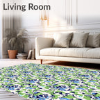 Contemporary Blue Green Floral Bloom Rug