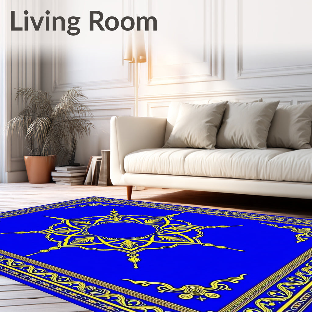 Vibrant Cobalt Yellow Symmetrical Bloom Rug