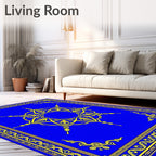 Vibrant Cobalt Yellow Symmetrical Bloom Rug