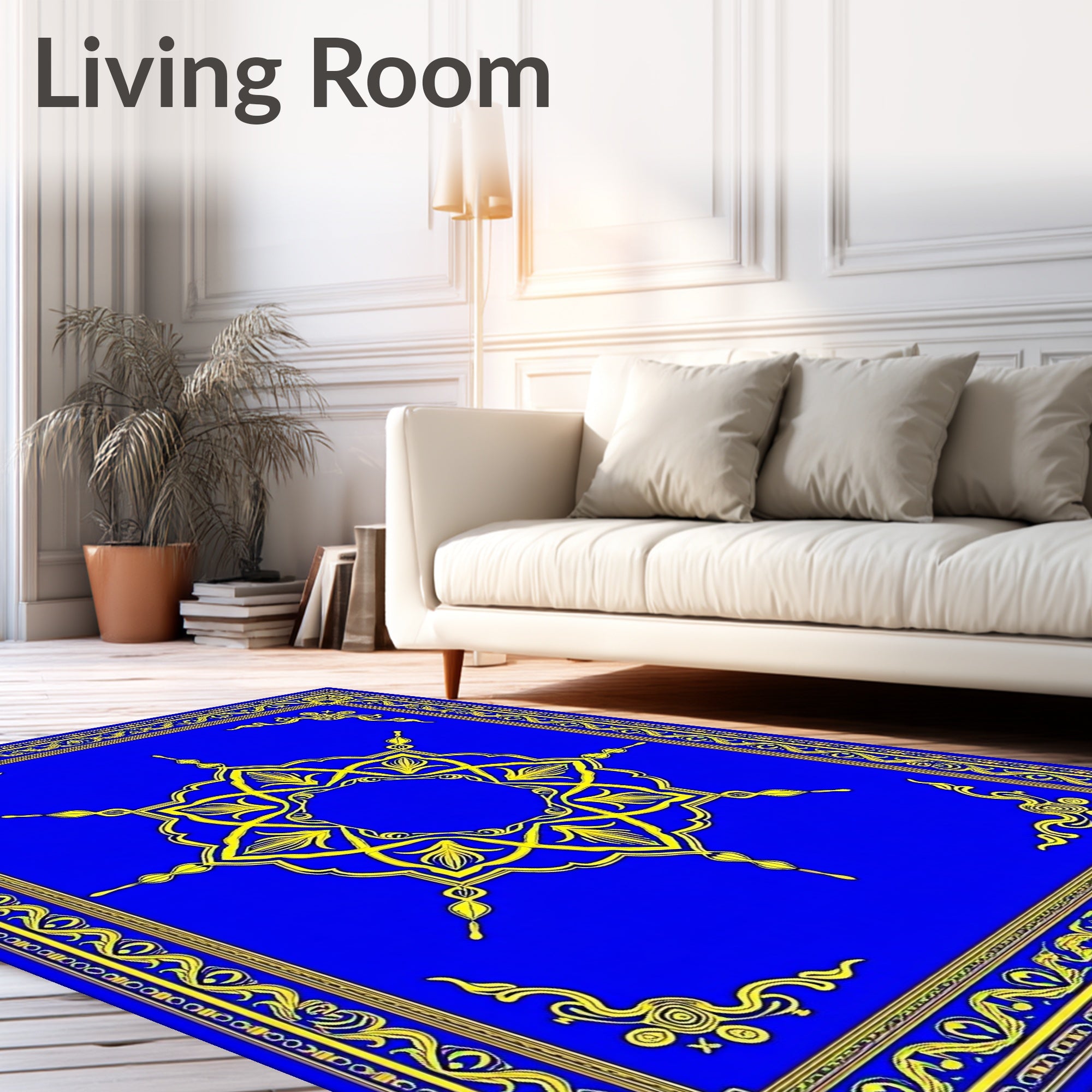 Vibrant Cobalt Yellow Symmetrical Bloom Rug