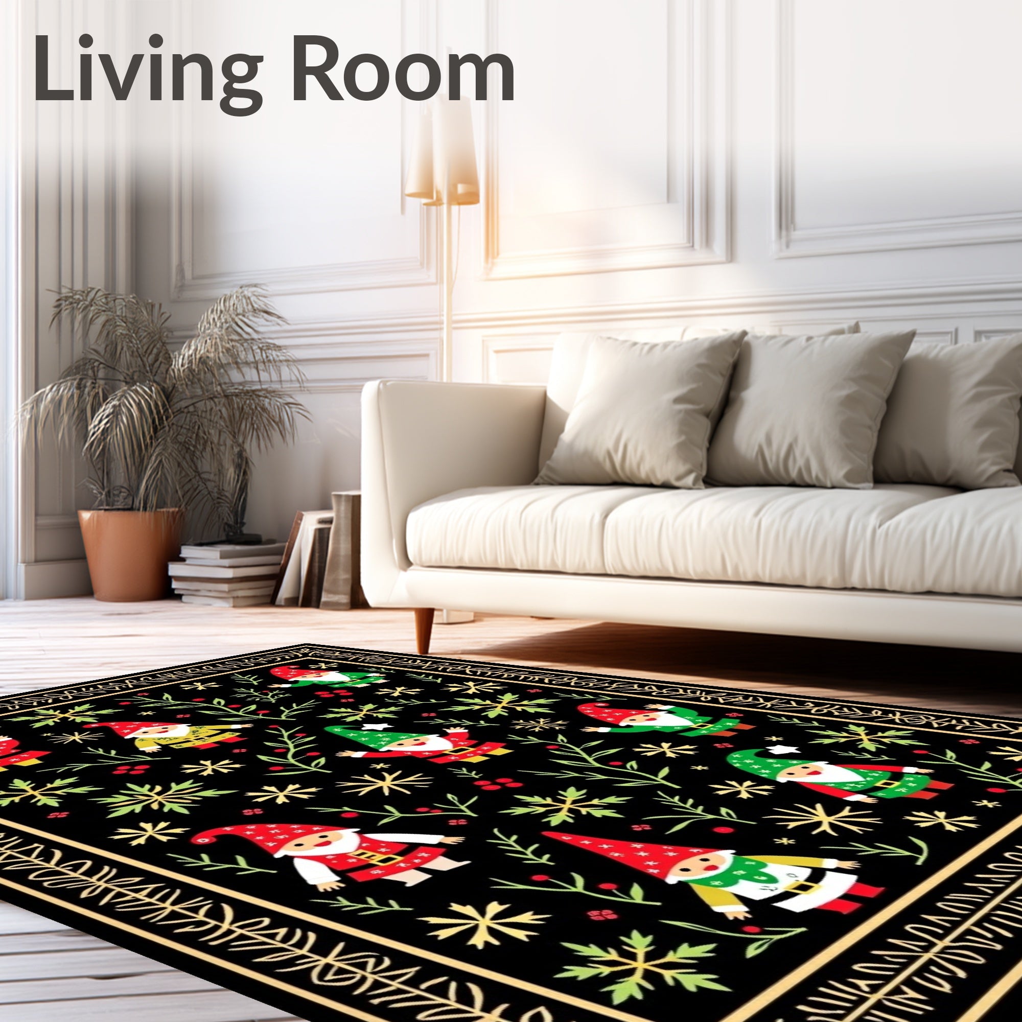 Festive Gnomes Green Red Snowflake Collection Rug