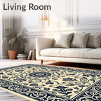 Vintage Navy Floral Bordered Rug