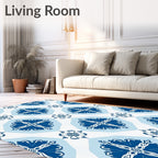 Navy Blue Vintage Geometric Medallion Rug