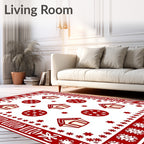 Red Gingerbread House Snowflake Border Rug