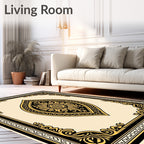 Elaborate Gold Leaf Scrollwork Border Rug